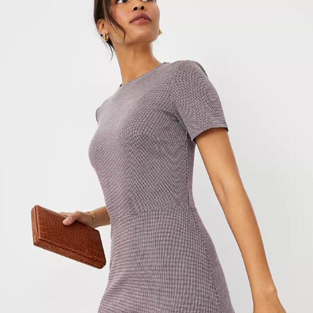 Ann Taylor Burgundy Houndstooth Pattern Flare Dre… - image 1